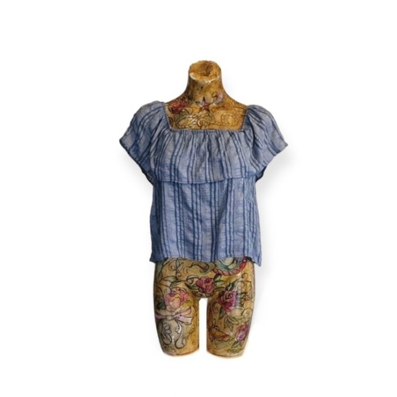 Honey Punch blue top off shoulder ruffles Small - Picture 1 of 5